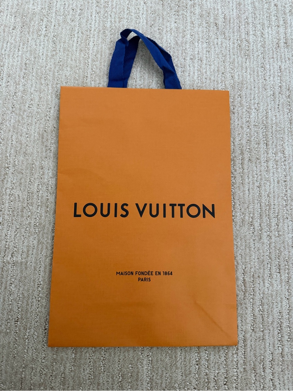 Louis Vuitton Orange Shopping Bag with Blue Ribbon Handles